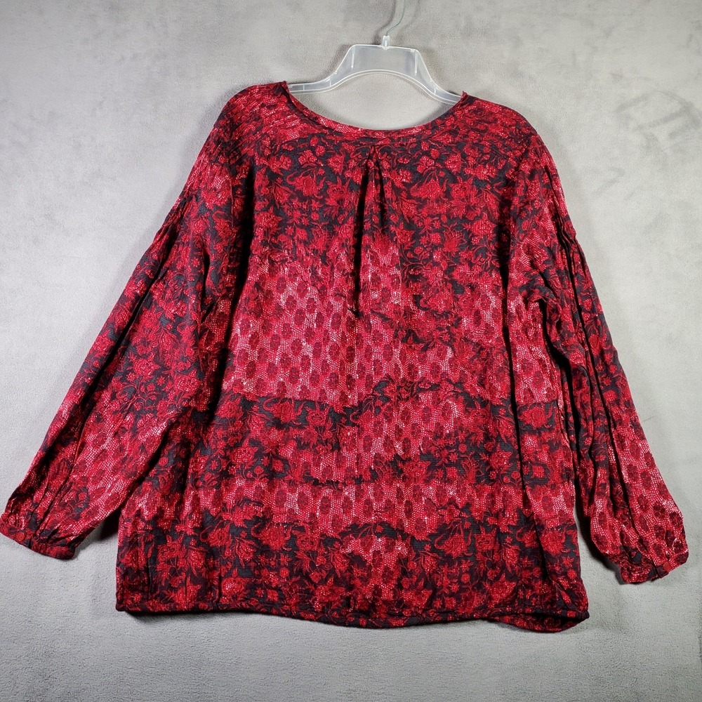 Lucky Brand Blouse Womens 1X Red Black Floral Boho Peasant Goth Cottagecore Folk - Picture 3 of 7